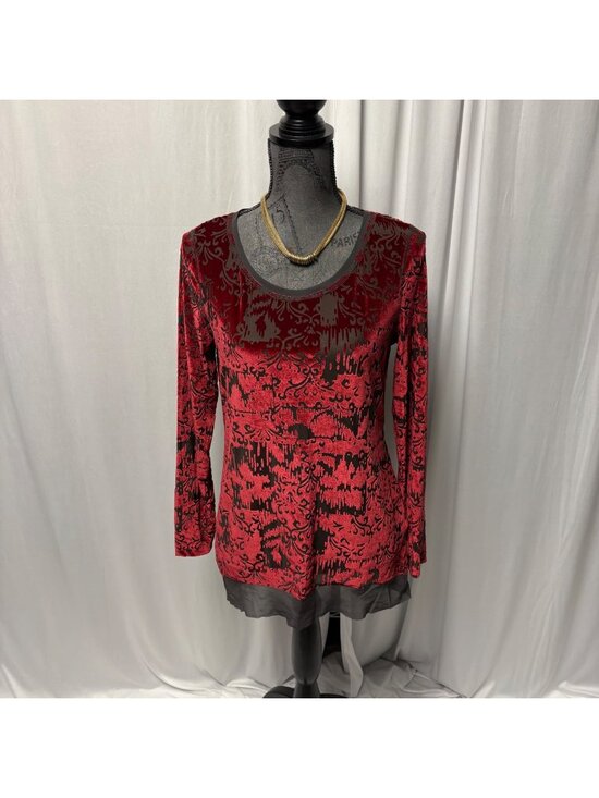 Simply Vera Vera Wang Tops - Simply Vera Wang Velvet Burnout Tunic Top Womens Medium Red Sheer Long Sleeve